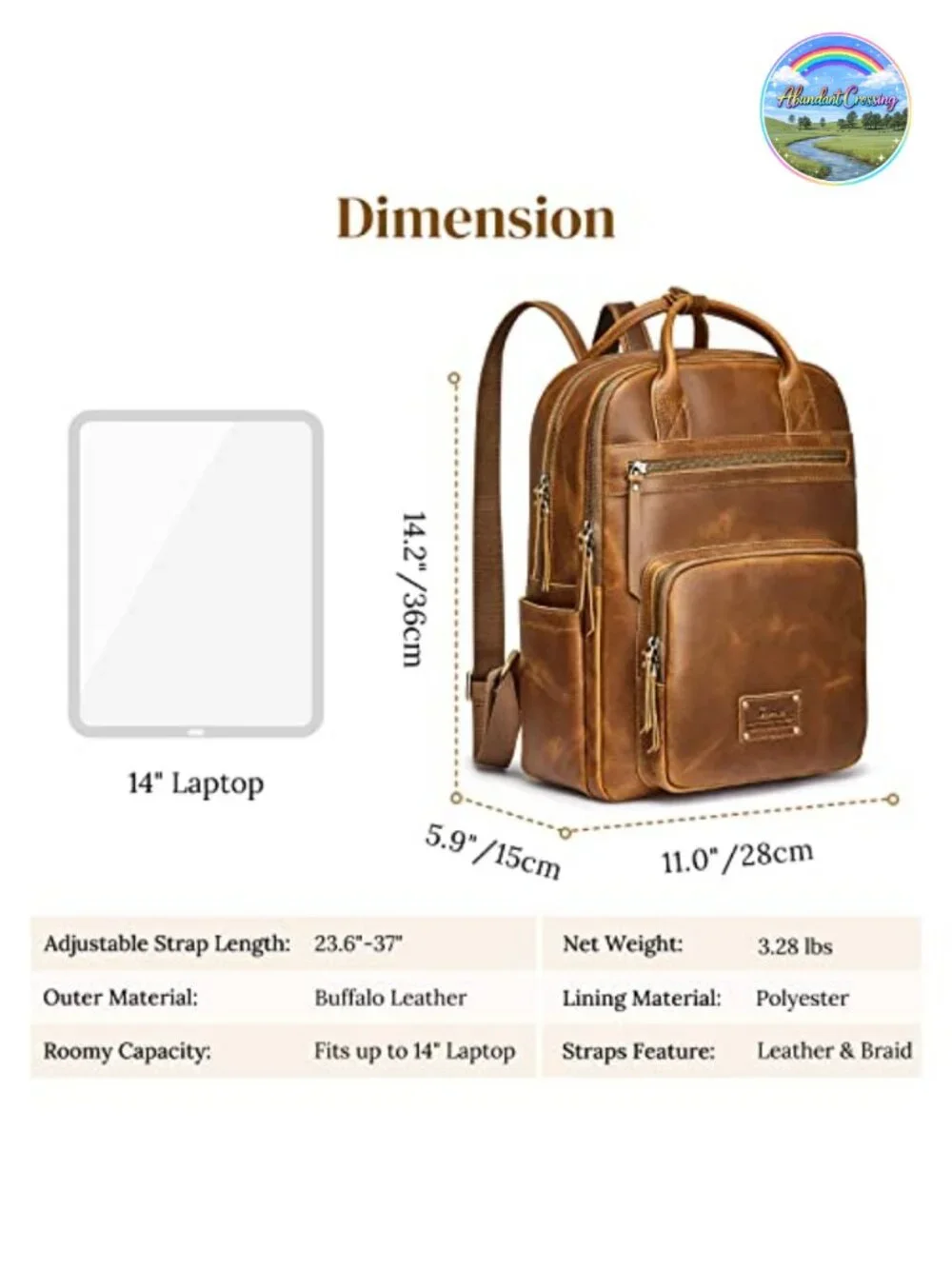 Genuine Leather Backpack Purse with Laptop Compartment Luggage Sleeve Daypack